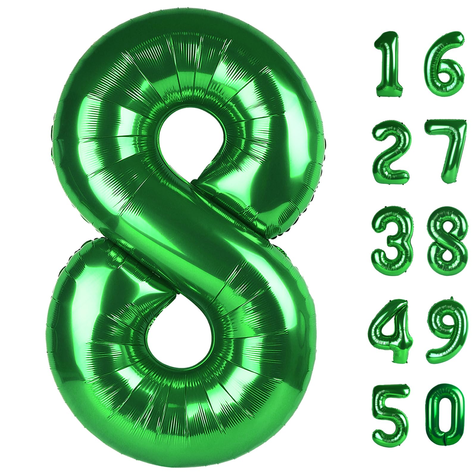 Kelfuoya 40in Green Number 8 Balloon – Large Foil Balloons for Birthdays