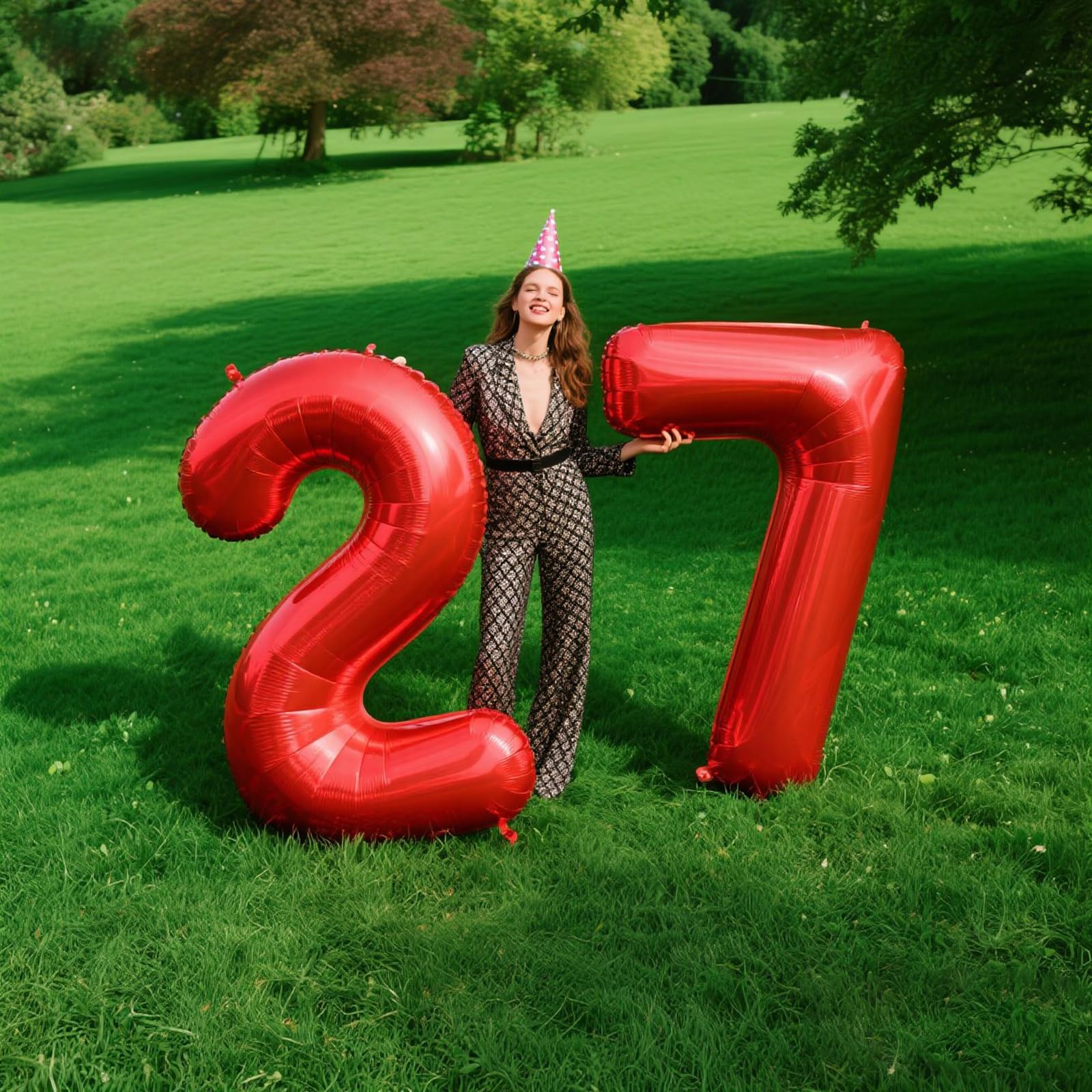 Kelfuoya 40-Inch Red Number 27 Balloon – Jumbo Mylar Foil Balloons for Birthday & Anniversary Parties