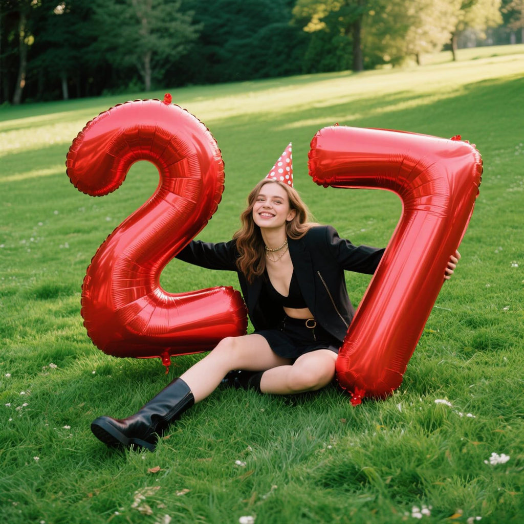 Kelfuoya 40-Inch Red Number 27 Balloon – Jumbo Mylar Foil Balloons for Birthday & Anniversary Parties