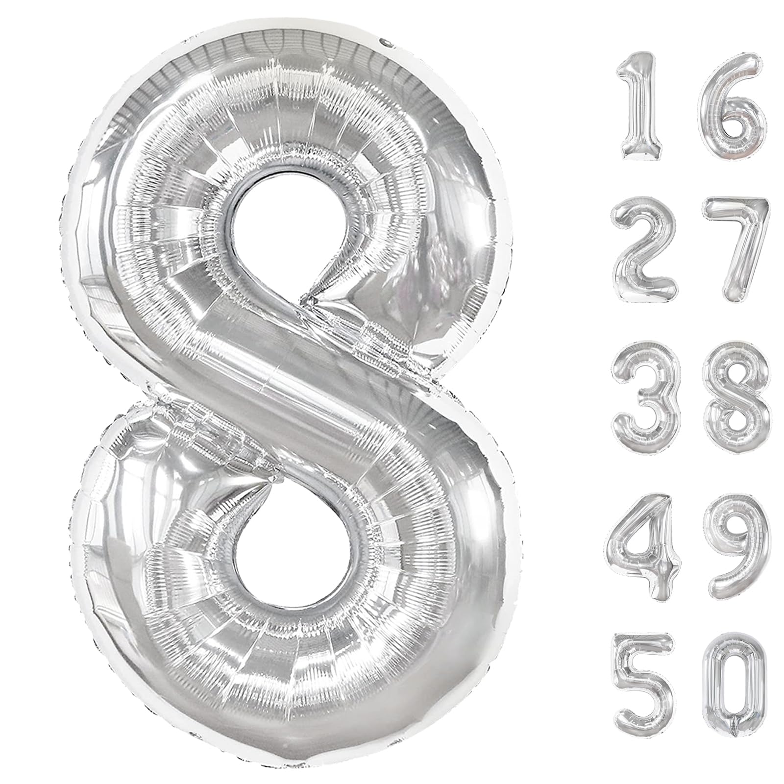 Kelfuoya 40 Inch Silver 8 Number Balloon – Jumbo Mylar Foil Balloons for Birthdays & Anniversaries