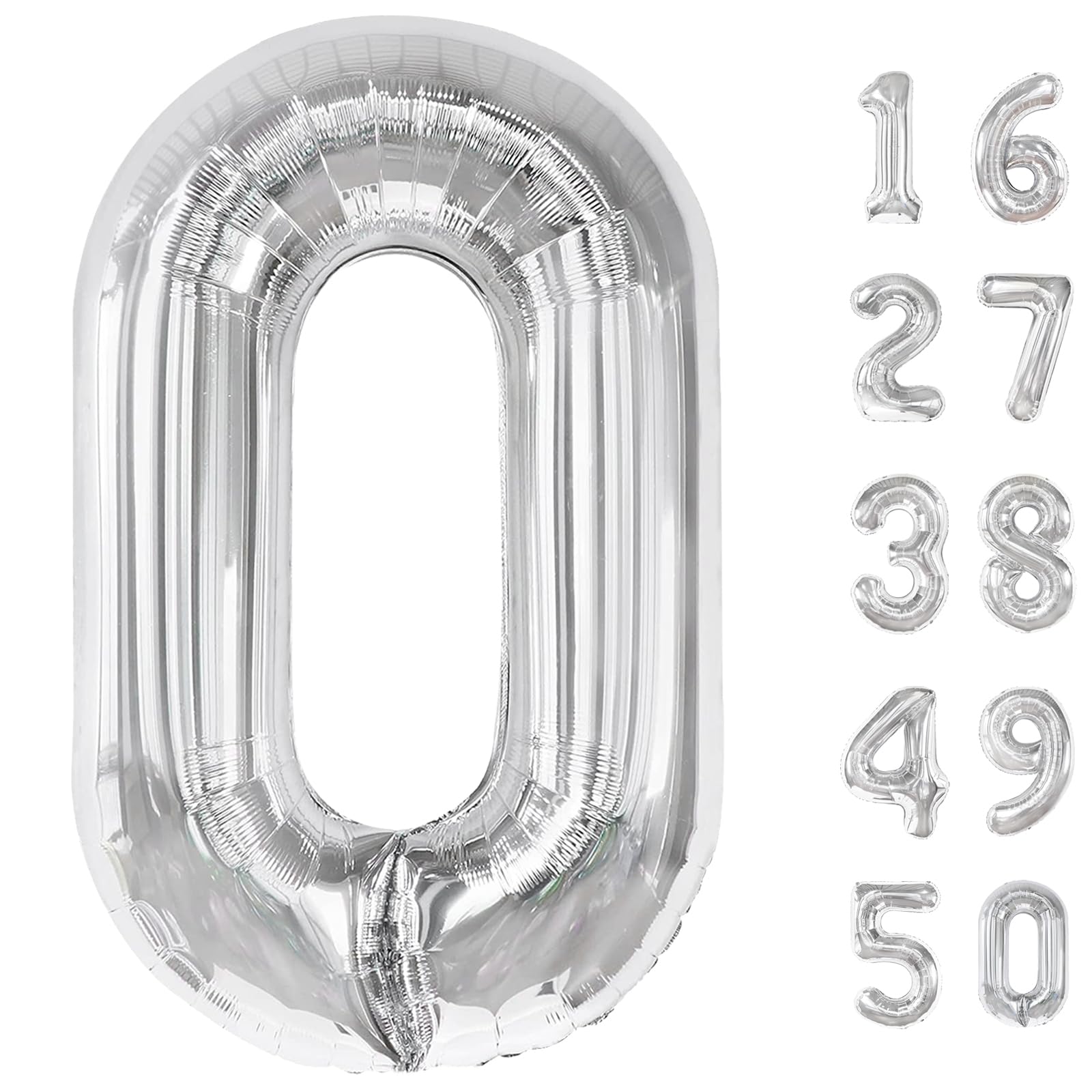 Kelfuoya 40-Inch Silver Foil Number 0 Balloon – Jumbo Digital Birthday & Anniversary Balloons