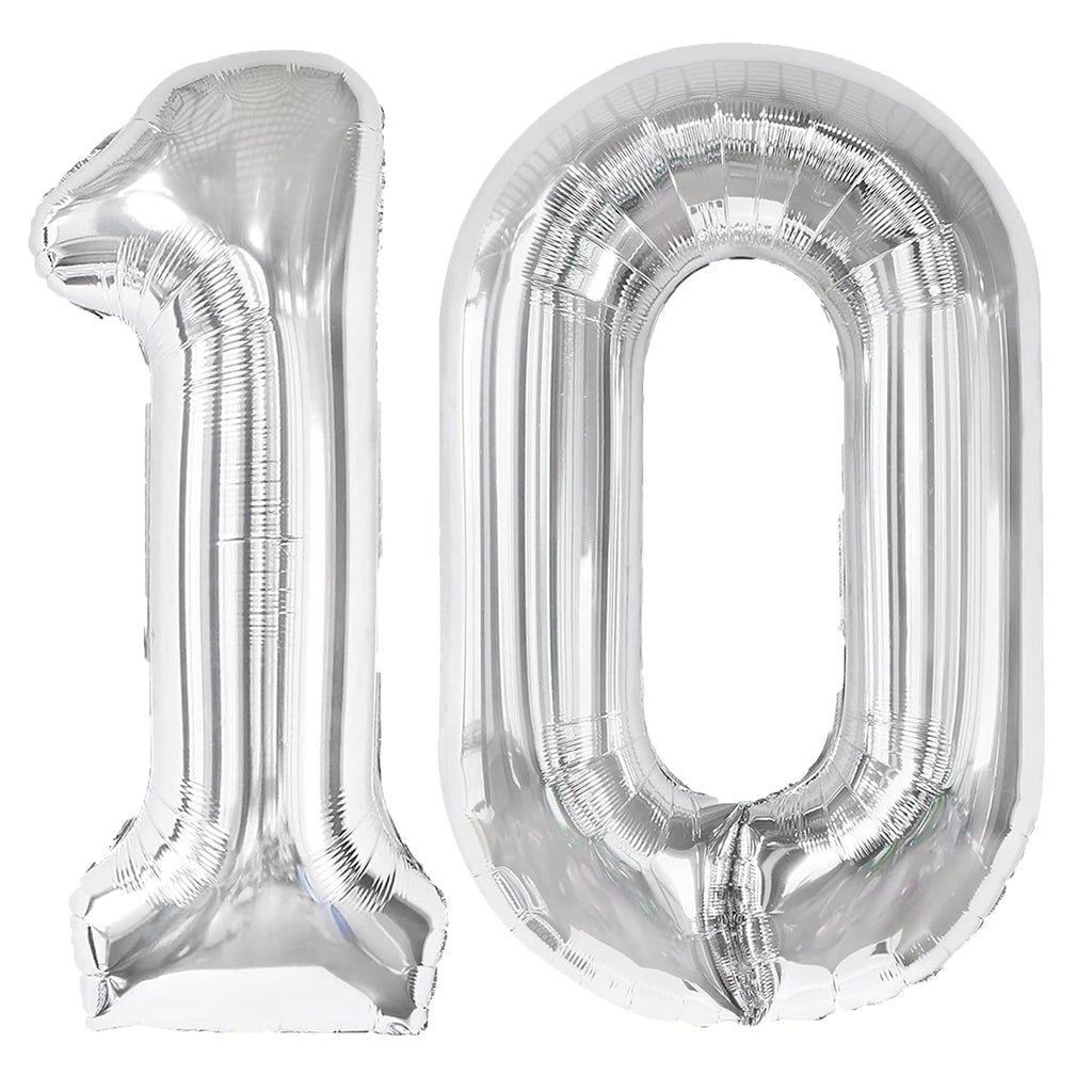Kelfuoya 40 Inch Silver Number 10 Digital Balloon – Jumbo Mylar Foil Balloons for Birthday, Wedding, Anniversary