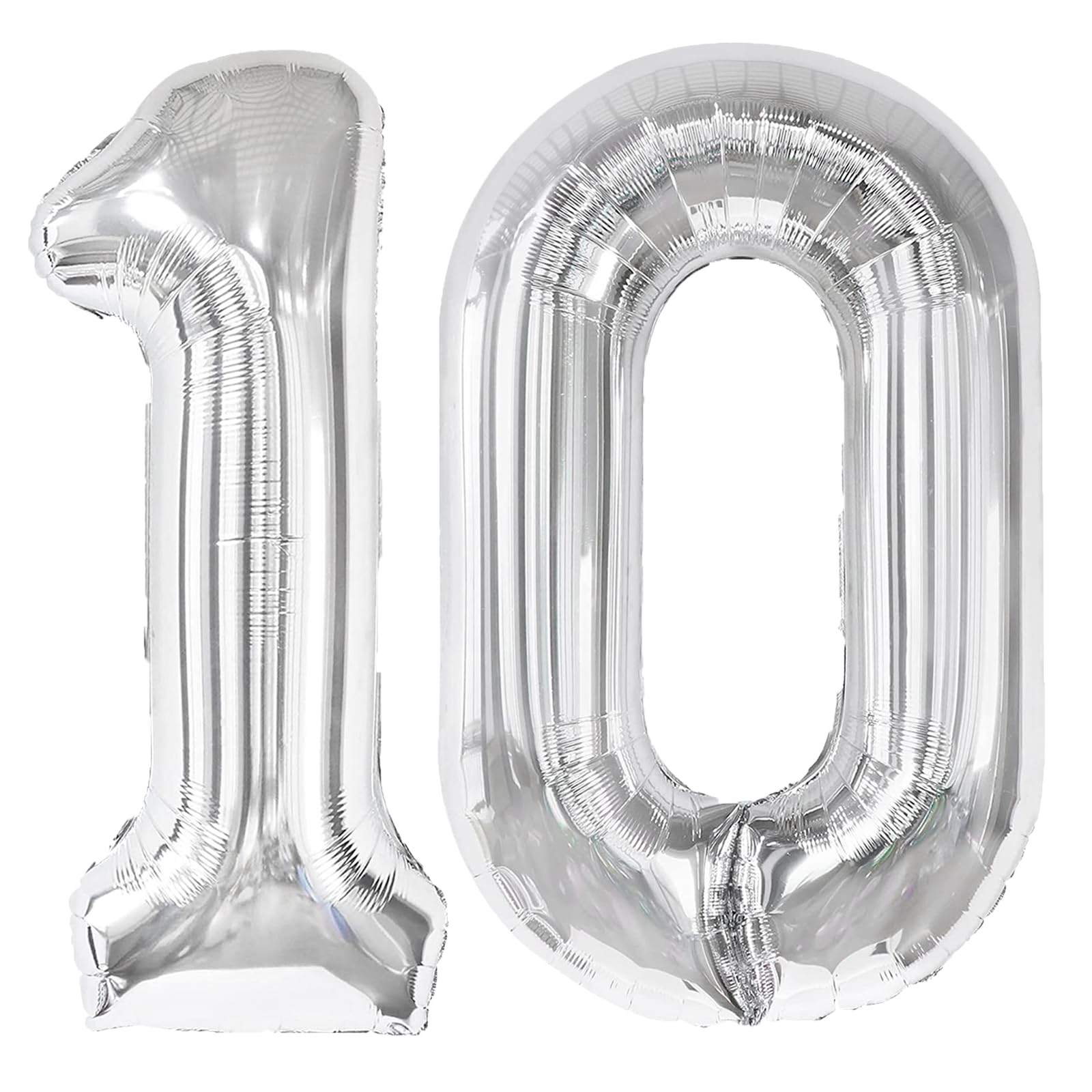 Kelfuoya 40 Inch Silver Number 10 Digital Balloon – Jumbo Mylar Foil Balloons for Birthday, Wedding, Anniversary
