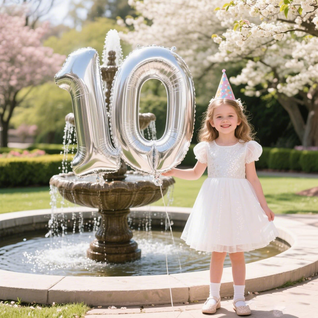 Kelfuoya 40 Inch Silver Number 10 Digital Balloon – Jumbo Mylar Foil Balloons for Birthday, Wedding, Anniversary