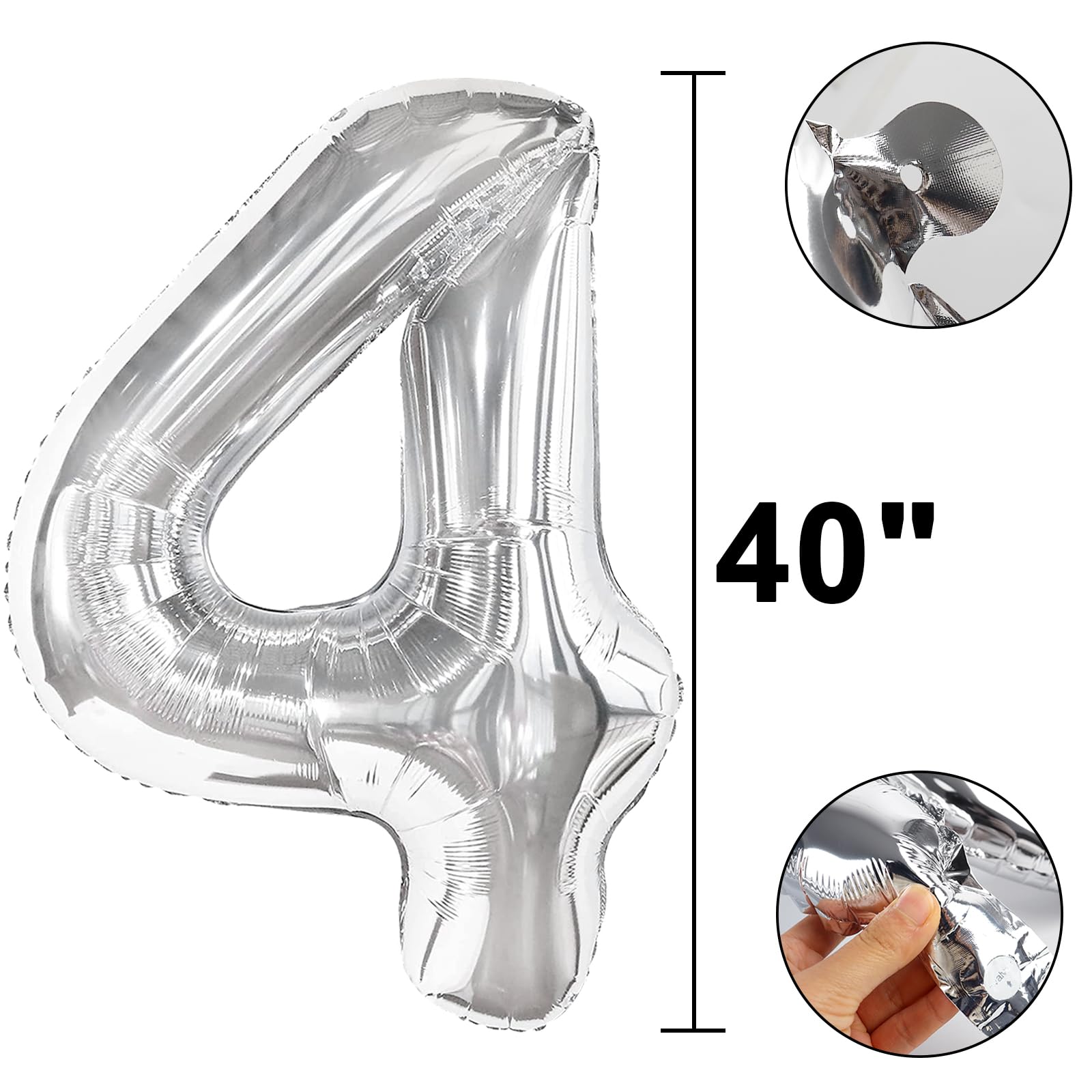 Kelfuoya 40-Inch Silver Number Balloons – Giant Mylar Foil Balloons (4 and 14) for 40th Birthday & Anniversary