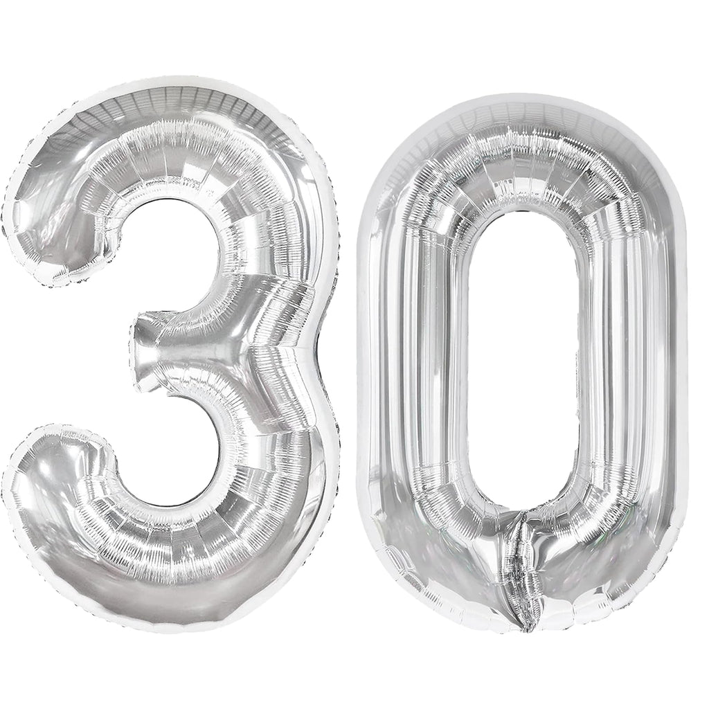 Kelfuoya 40-Inch Silver Number 30 Balloon – Jumbo Mylar Foil Helium Balloons for Birthday & Anniversary Parties