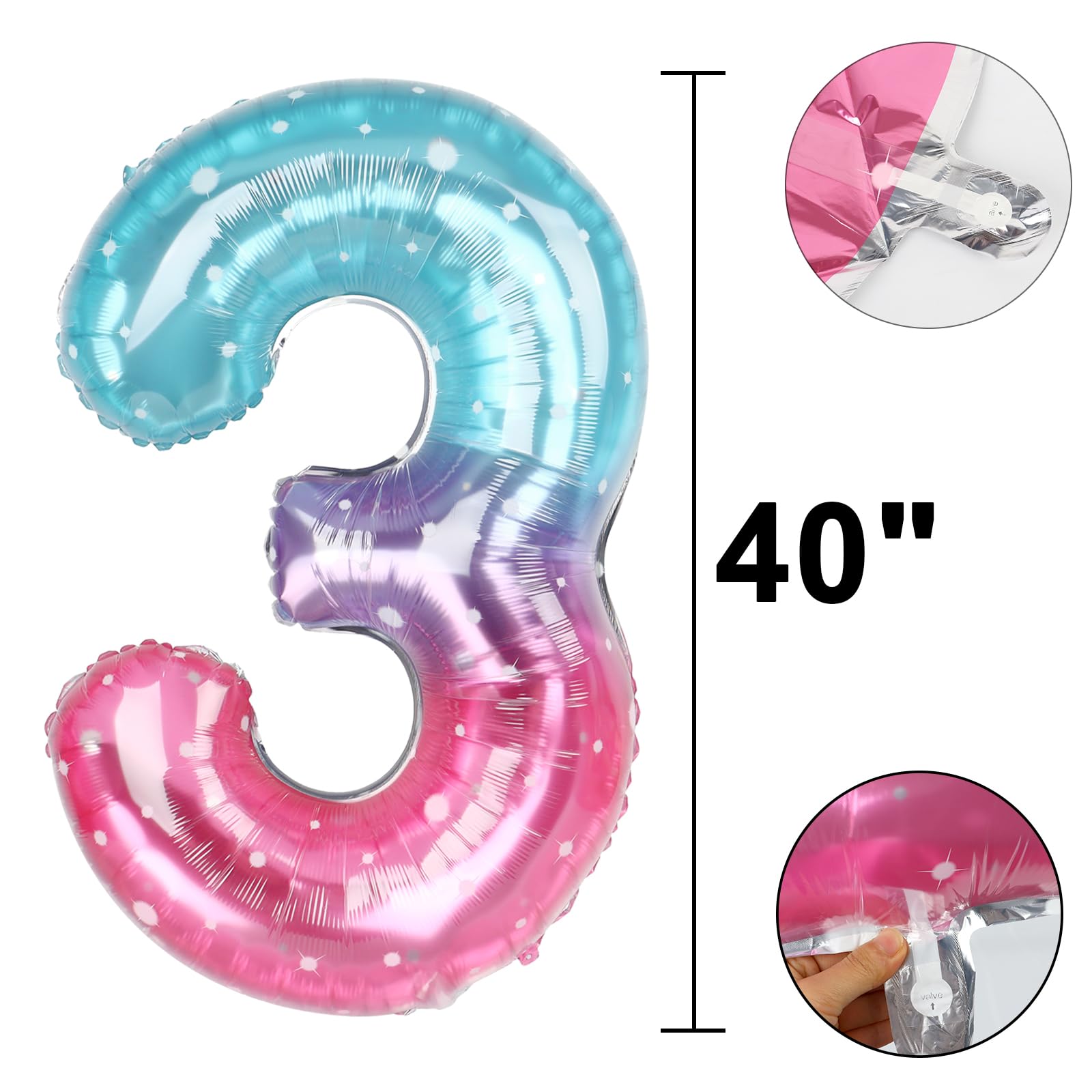 Kelfuoya 40-Inch Starry Number 3 Balloon – Jumbo Mylar Foil Balloons for 13th Birthday & Anniversary Celebrations