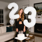 Kelfuoya 40-Inch White Giant Mylar Number Balloons – 3, 13, 23, 30, 33 Year Birthday Decorations