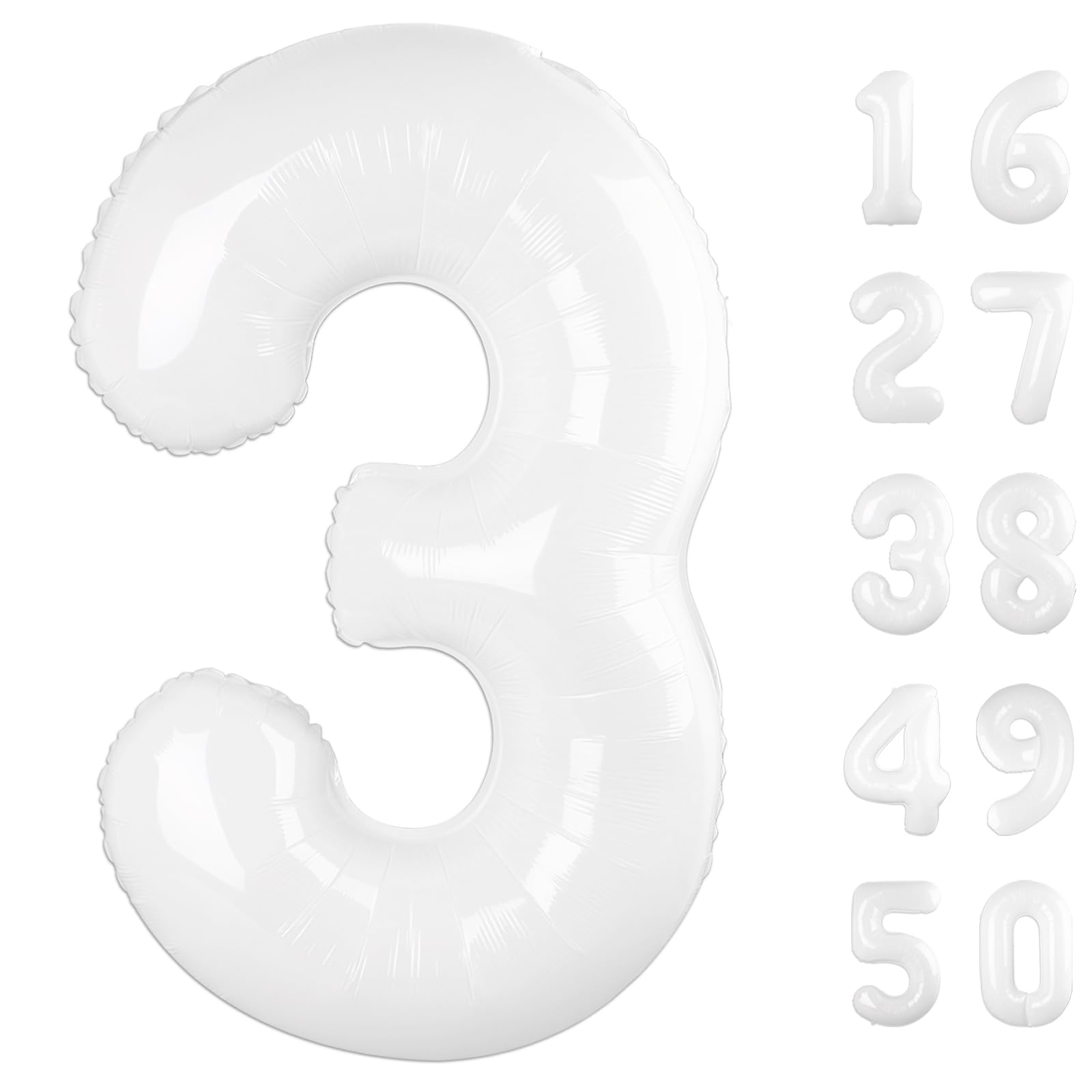 Kelfuoya 40-Inch White Giant Mylar Number Balloons – 3, 13, 23, 30, 33 Year Birthday Decorations