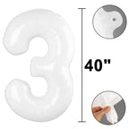 Kelfuoya 40-Inch White Giant Mylar Number Balloons – 3, 13, 23, 30, 33 Year Birthday Decorations