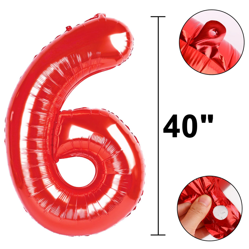 Kelfuoya Red Number 6 Balloons – 40-Inch Foil Balloon for Birthdays & Anniversaries