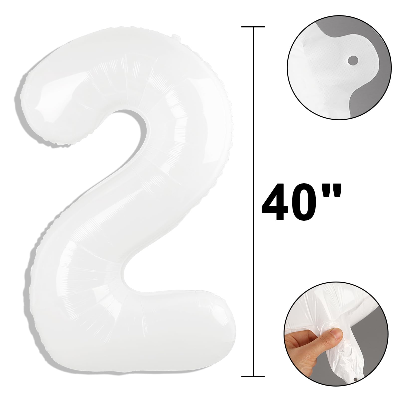 Kelfuoya 40-Inch White Number 20 Digital Balloon – Jumbo Mylar Foil Balloons for Birthday & Anniversary Decor