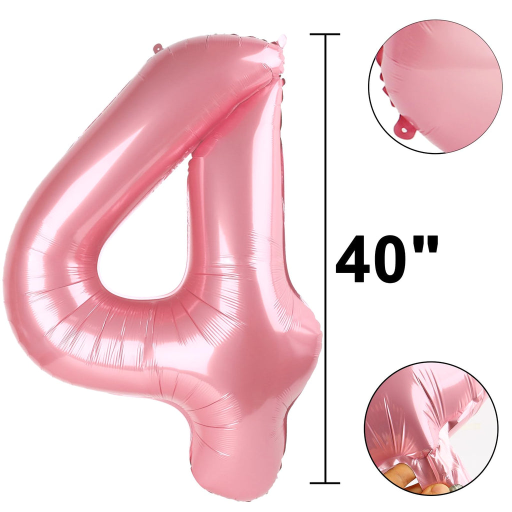 Kelfuoya 40-Inch Pearlescent Pink 4-Number Foil Balloons for Birthdays & Anniversaries