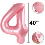 Kelfuoya 40-Inch Pearlescent Pink 4-Number Foil Balloons for Birthdays & Anniversaries