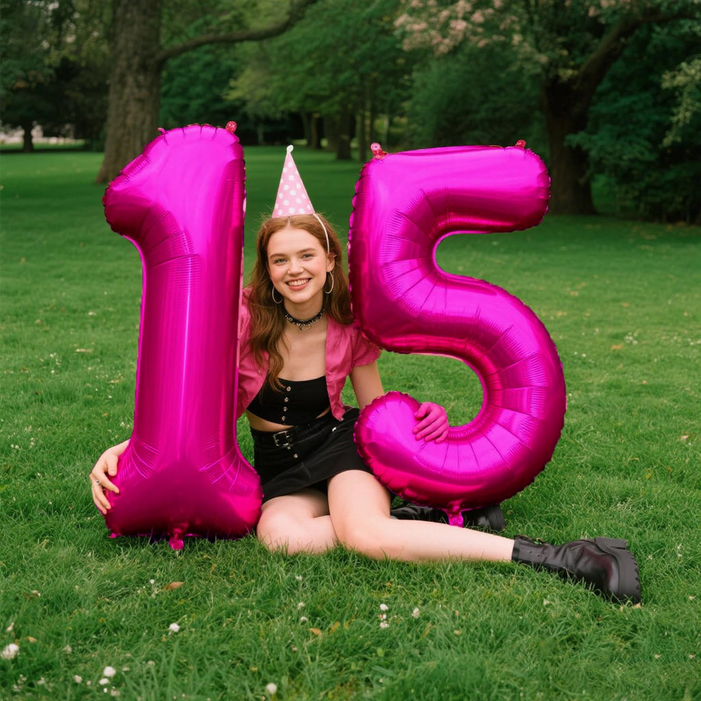 Kelfuoya Hot Pink 40-Inch Number 1 Balloon – Rose Red Jumbo Mylar Balloons for 1st Birthday & Celebrations
