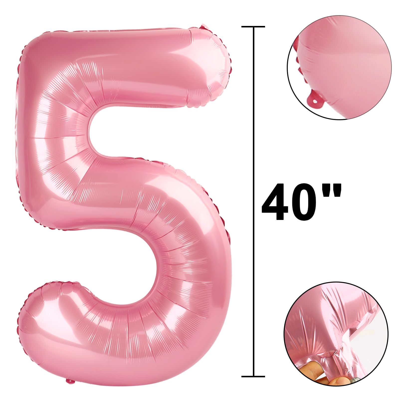 Kelfuoya 40-Inch Pearlescent Pink Number Balloon (Number 5) – Jumbo Mylar Foil Balloons for Birthdays and Celebrations