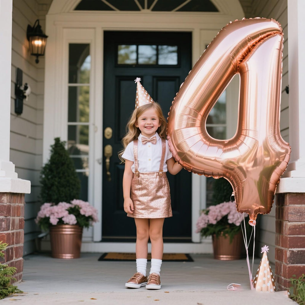 Kelfuoya Rose Gold Number 4 Balloons - 40 Inch Giant Foil Mylar for Birthdays & Celebrations