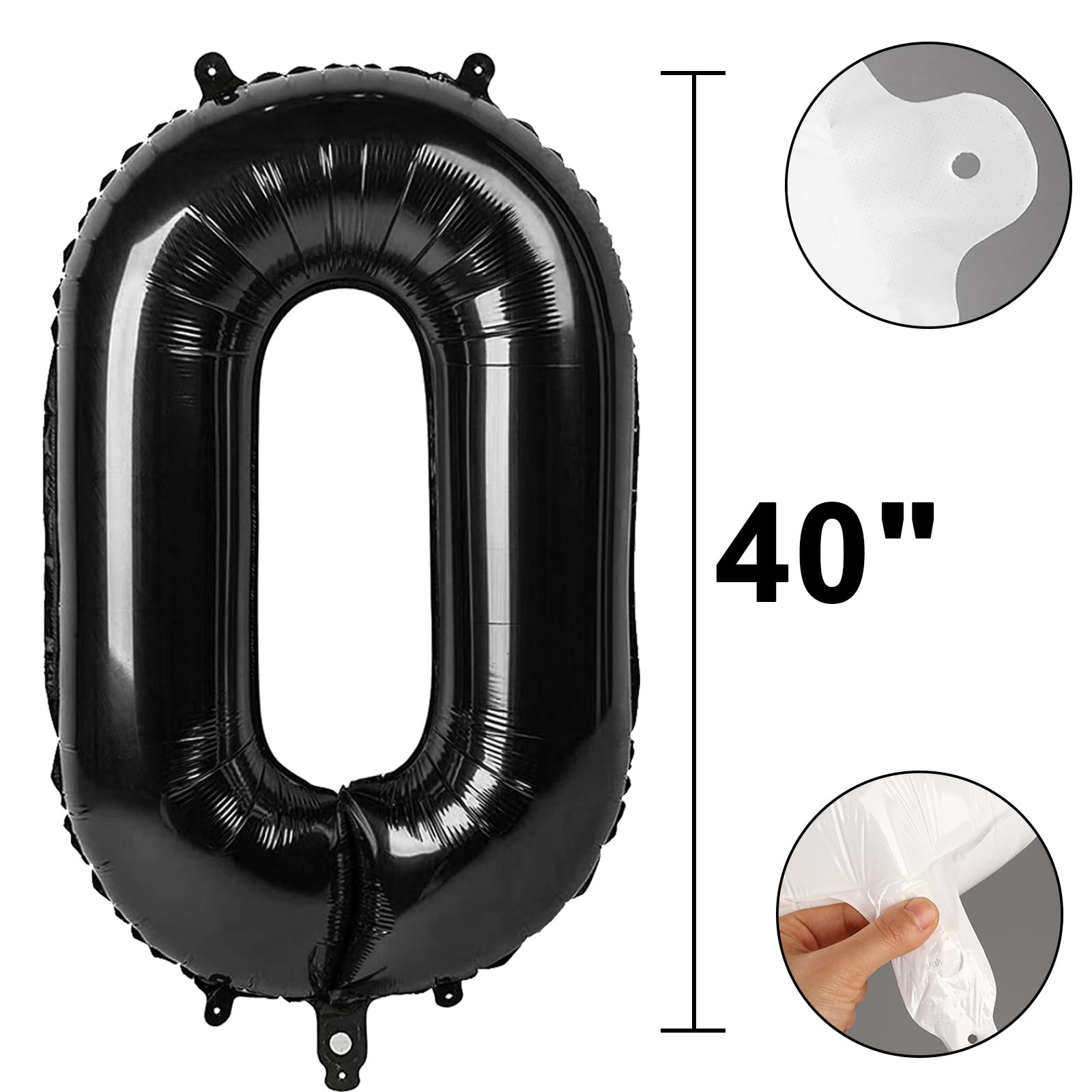 Kelfuoya 40-Inch Black Number 0 Foil Balloon – Large 0 Balloons for Birthday Party Decorations