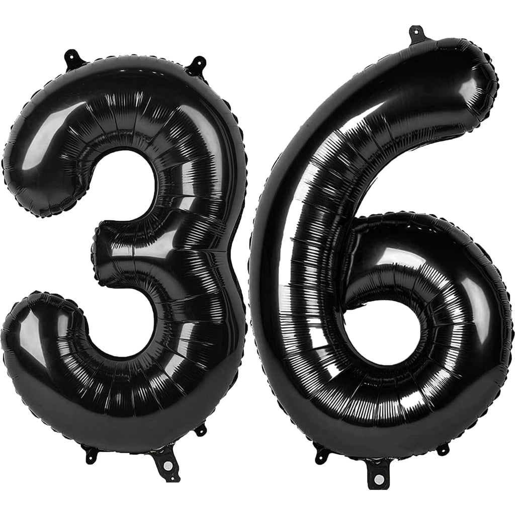 Kelfuoya 40-Inch Black Number 36 Balloon – Jumbo Mylar Foil Balloons for 36th Birthday & Anniversary