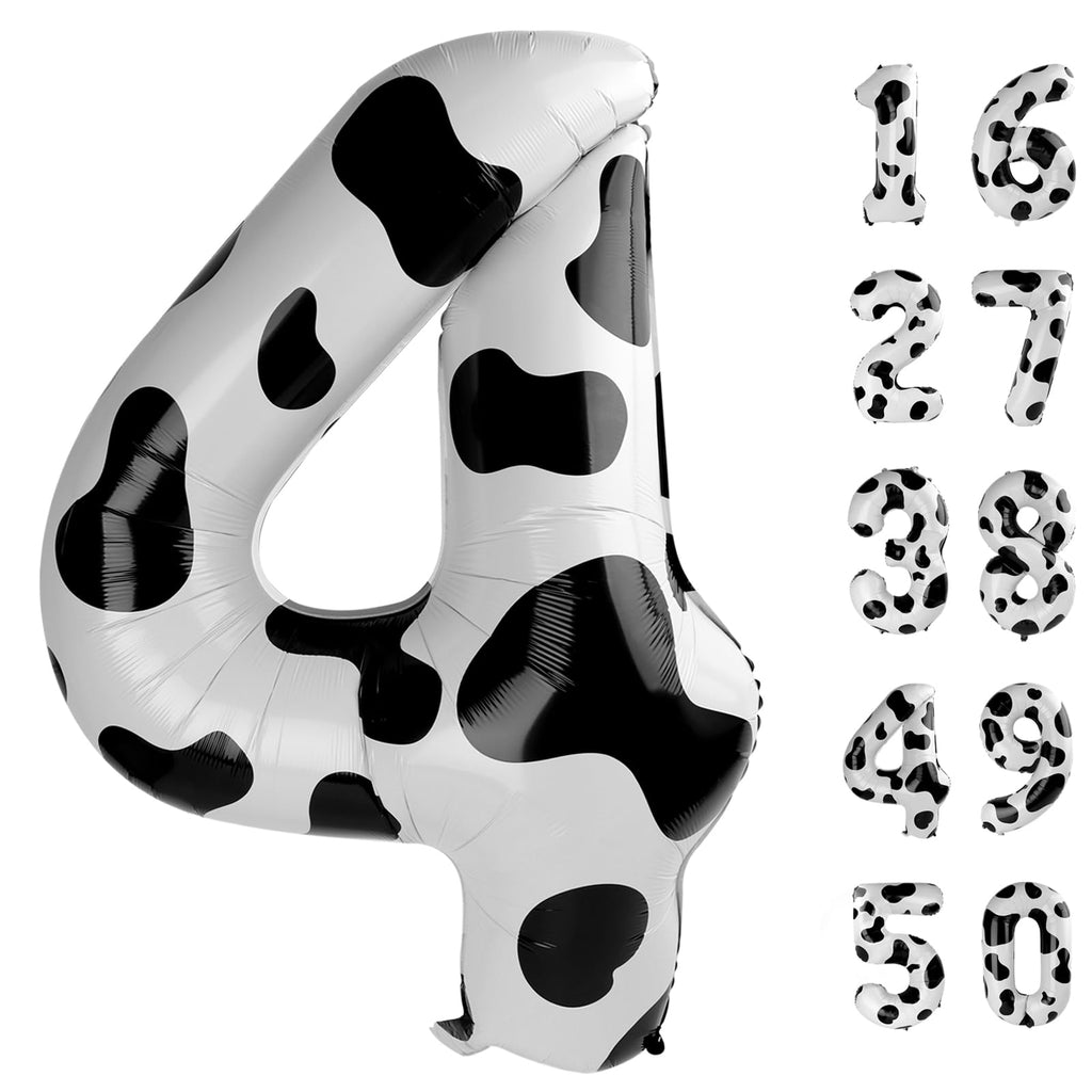 Kelfuoya 40 Inch Cow Print Foil Number 4 Balloon – Giant 4 Balloons for 14th Birthday and Anniversary Celebrations