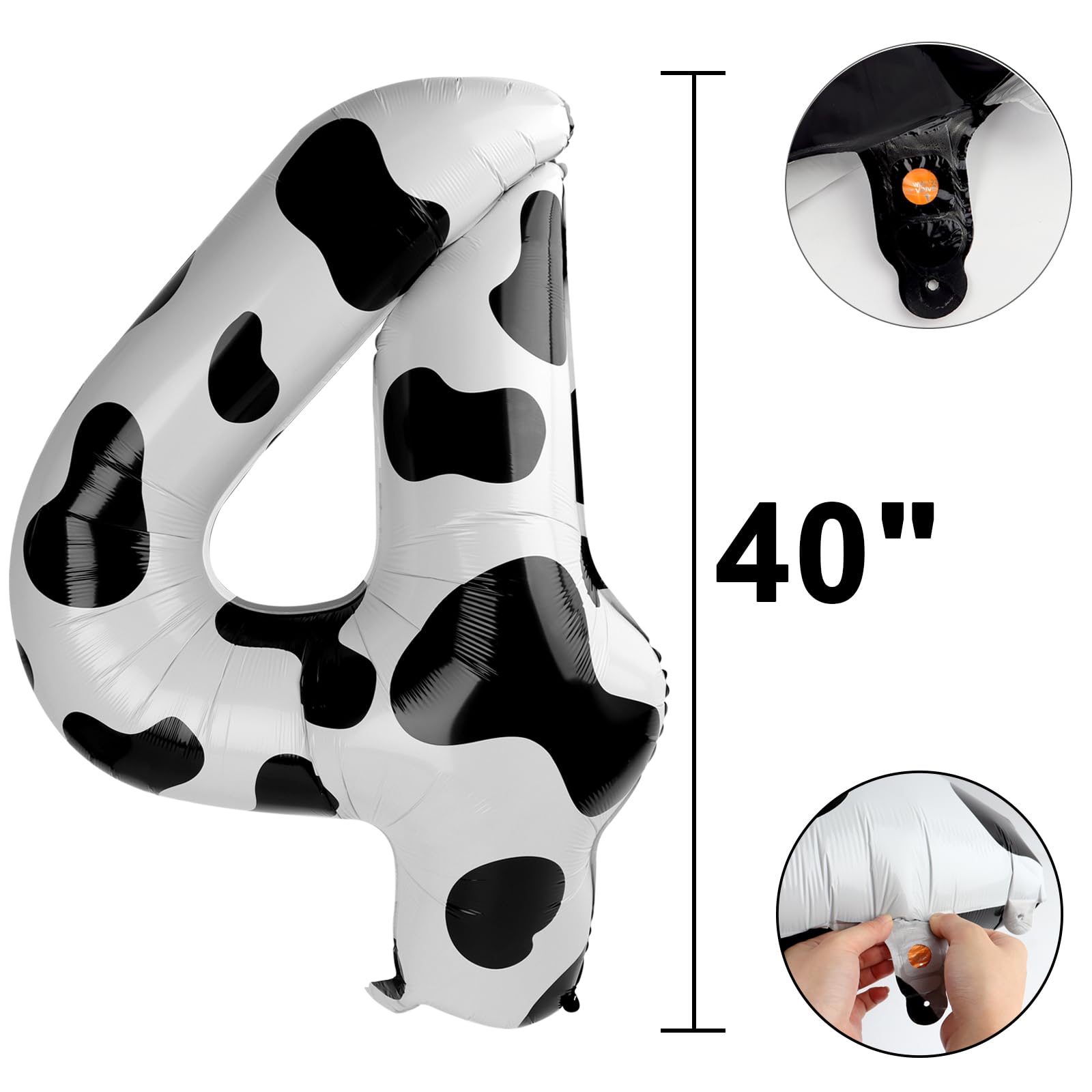 Kelfuoya 40 Inch Cow Print Foil Number 4 Balloon – Giant 4 Balloons for 14th Birthday and Anniversary Celebrations