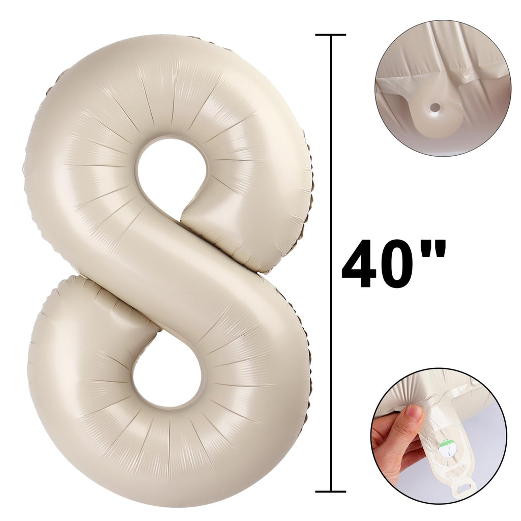 Kelfuoya 40 Inch Milk White Foil Number 8 Balloons – Giant Birthday & Anniversary Decor