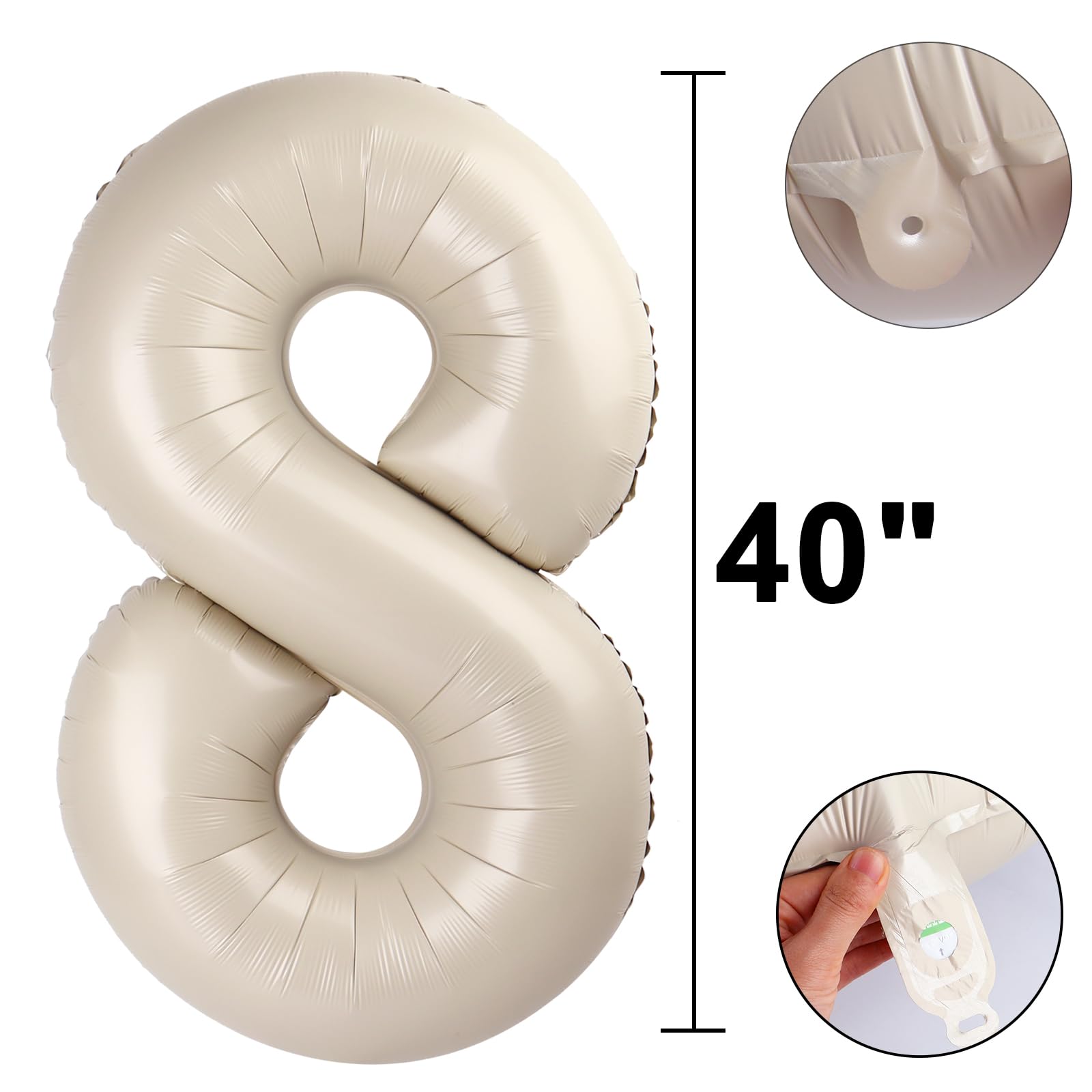 Kelfuoya 40 Inch Milk White Foil Number 8 Balloons – Giant Birthday & Anniversary Decor