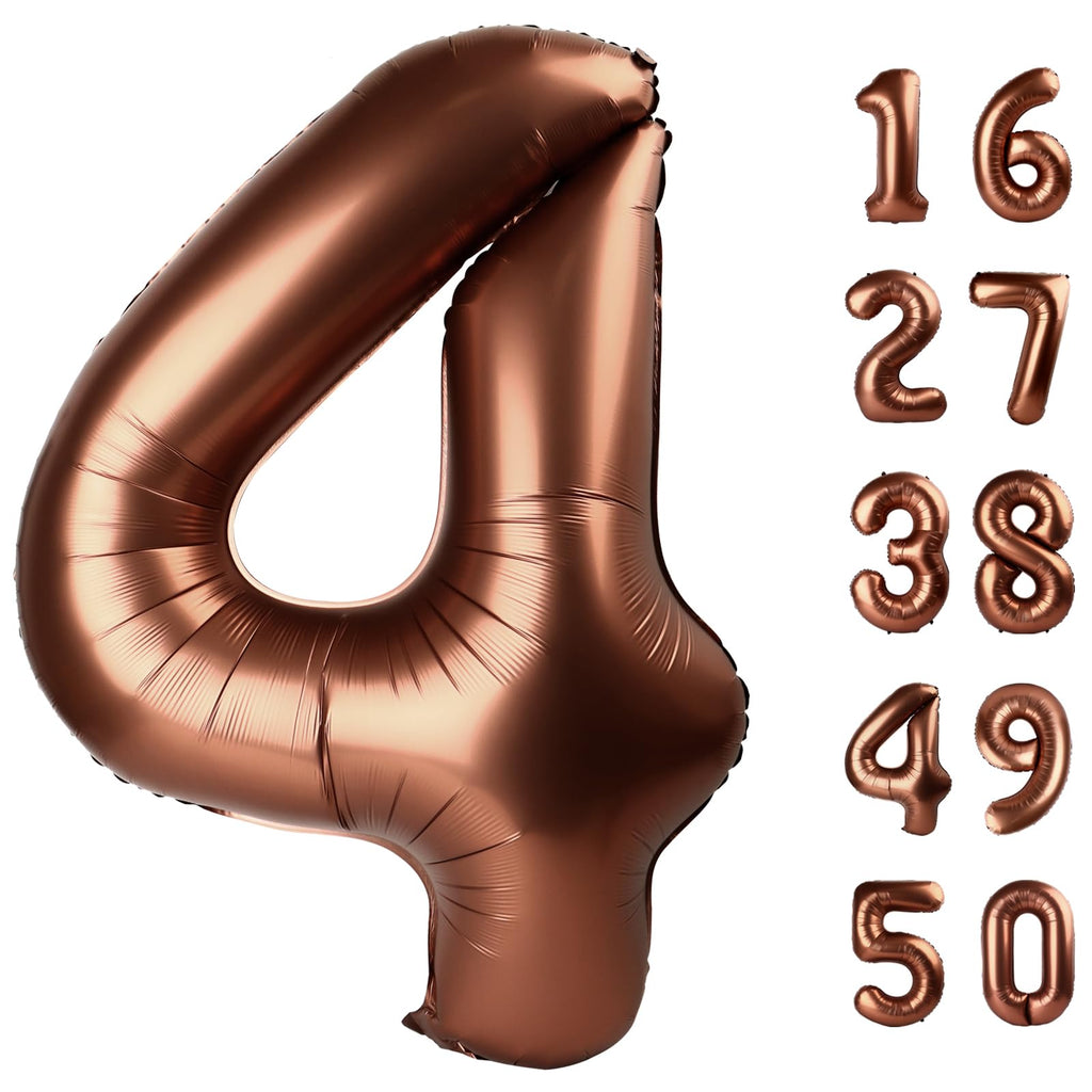 Kelfuoya 40-Inch Dark Brown 4 Balloon – Giant Mylar Number Balloons for Birthdays & Anniversaries