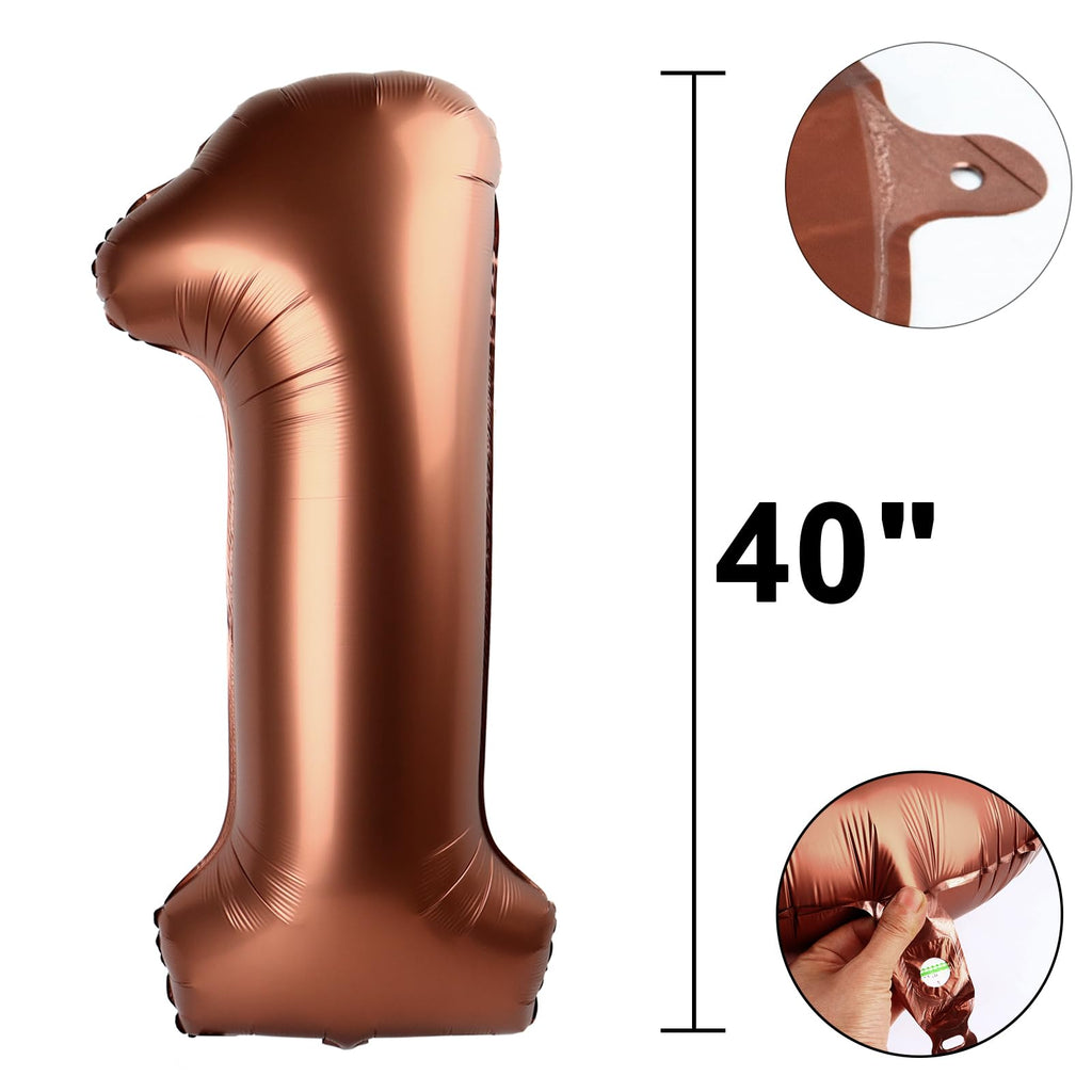 Kelfuoya 40 Inch Dark Brown Number 1 Balloon | Jumbo Mylar Foil First Birthday Balloons for Parties