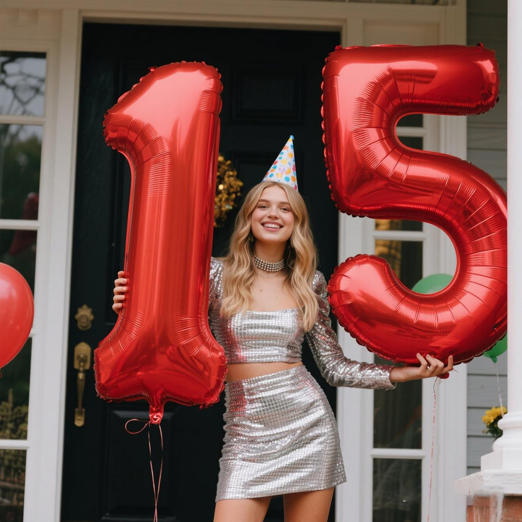 Kelfuoya Red Number 5 Balloons – 40-Inch Foil Balloons for 5th Birthday & Anniversary Celebrations