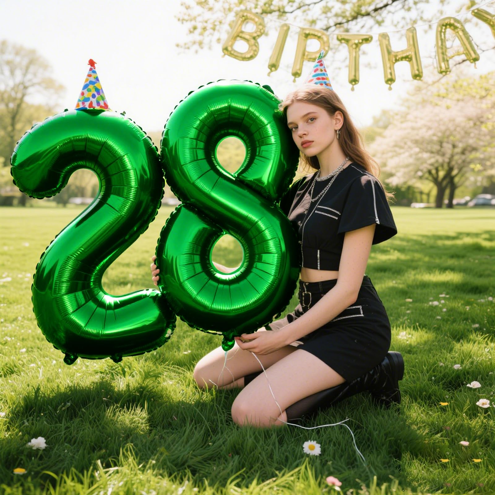 Kelfuoya 40-Inch Green Number 28 Balloon | Jumbo Mylar Foil Helium Balloons for Birthdays & Anniversaries