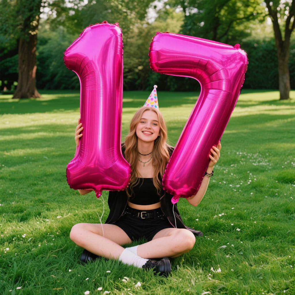 Kelfuoya Rose Red Number 7 Balloon - 40-Inch Jumbo Mylar Hot Pink Number Balloons for Birthday, Anniversary & Party Decor