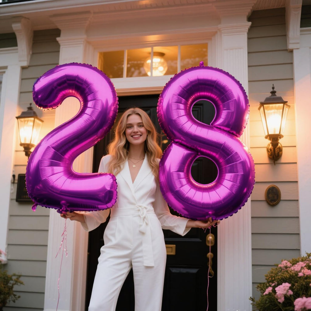 Kelfuoya 40 Inch Rose Purple 28 Balloon Numbers – Giant Foil Balloons for Birthday & Anniversary
