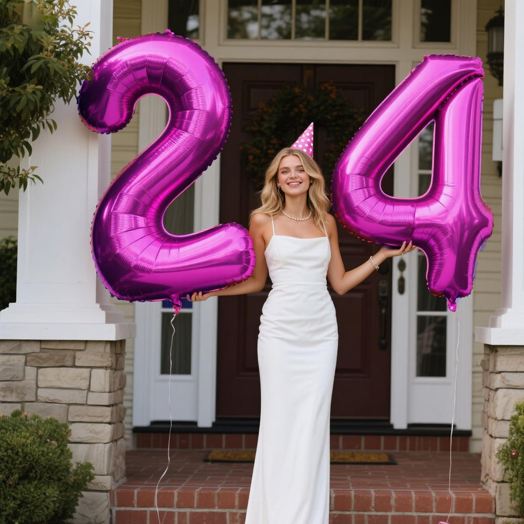 Kelfuoya 40-Inch Rose Purple 24 Balloon Numbers | Giant Foil Birthday & Anniversary Balloons