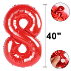 Kelfuoya Red Number 8 Balloon - 40-Inch Jumbo Foil Balloons for 8th Birthday & Anniversary