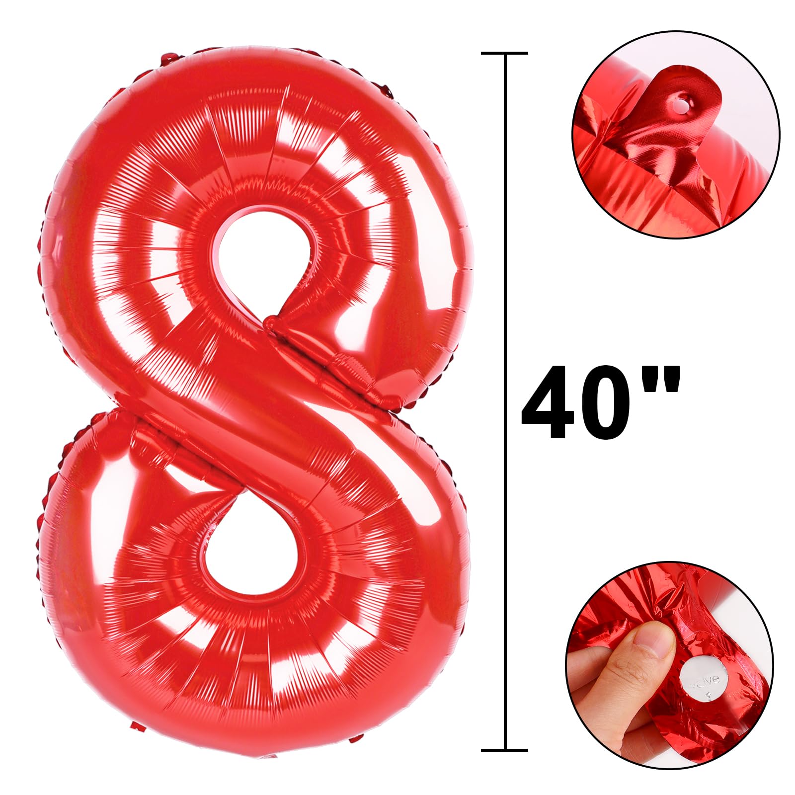 Kelfuoya Red Number 8 Balloon - 40-Inch Jumbo Foil Balloons for 8th Birthday & Anniversary