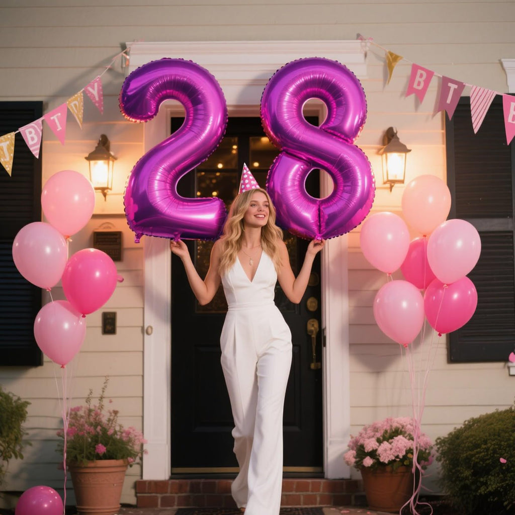 Kelfuoya 40 Inch Rose Purple 28 Balloon Numbers – Giant Foil Balloons for Birthday & Anniversary