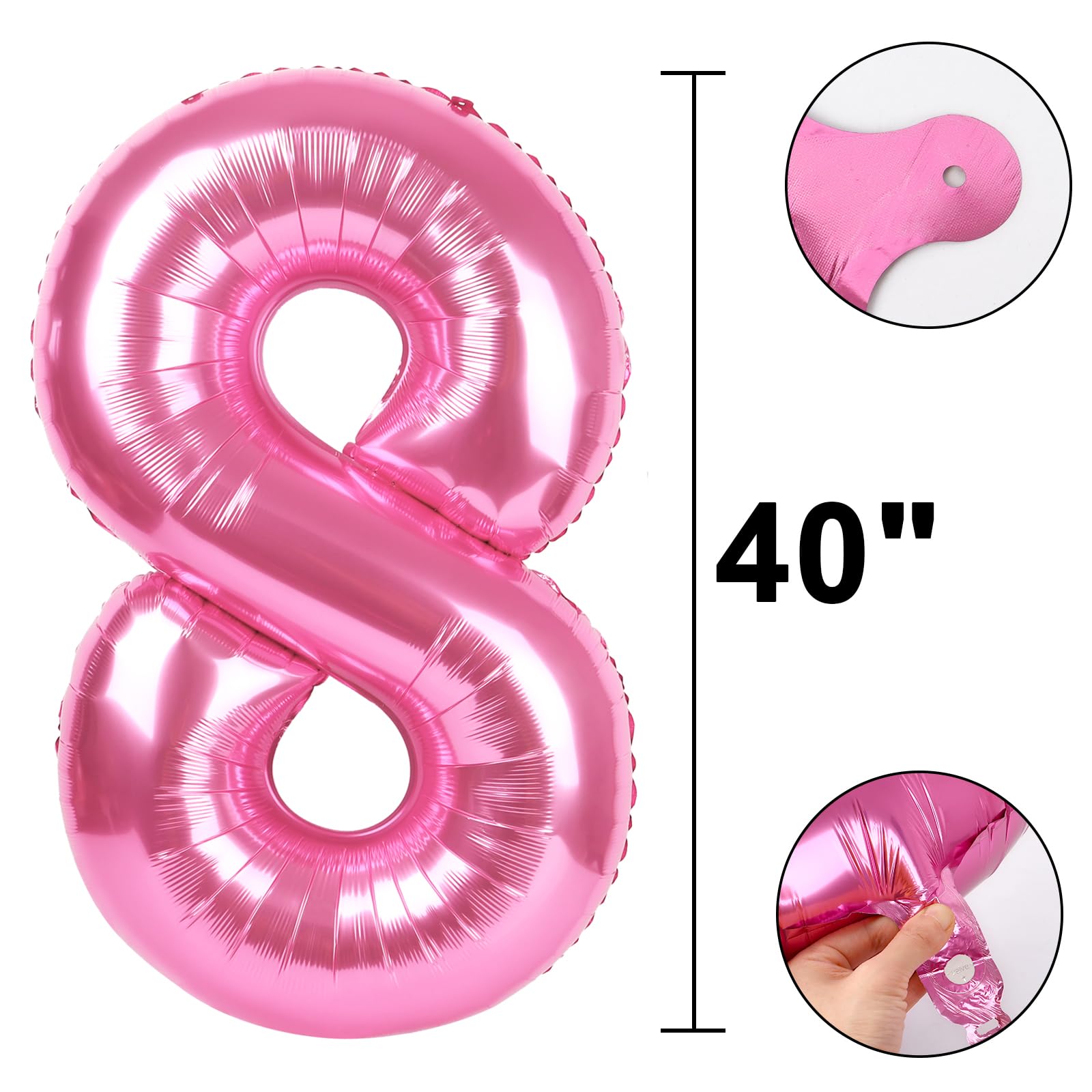 Kelfuoya Pink Number 8 Balloon, 40in Jumbo Mylar Foil Balloons