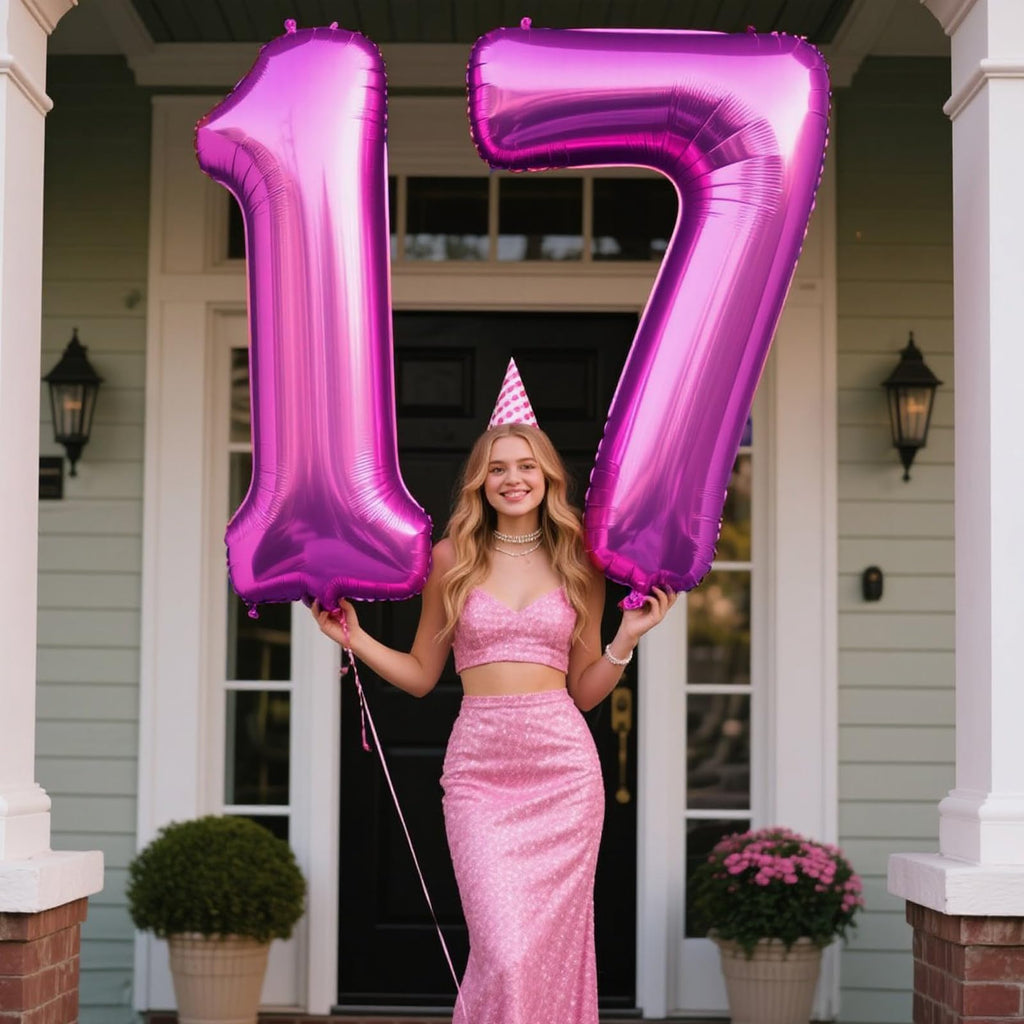 Kelfuoya 40-Inch Rose Purple 17 Balloon – Large Foil Number Balloons for Birthday & Anniversary