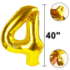 Kelfuoya 40-Inch Gold Number 4 Balloon | Giant Foil Milestone Balloons for Birthdays & Anniversaries