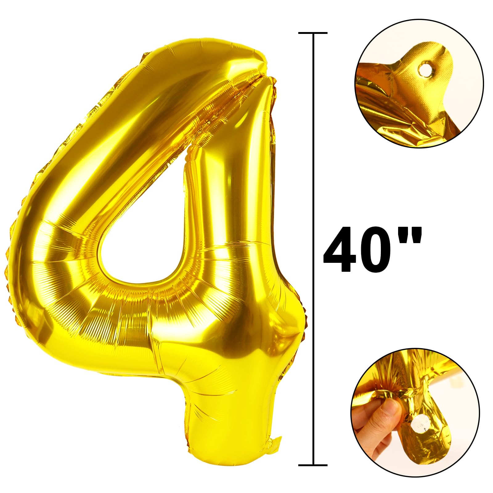 Kelfuoya 40-Inch Gold Number 4 Balloon | Giant Foil Milestone Balloons for Birthdays & Anniversaries