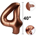 Kelfuoya 40-Inch Dark Brown 4 Balloon – Giant Mylar Number Balloons for Birthdays & Anniversaries
