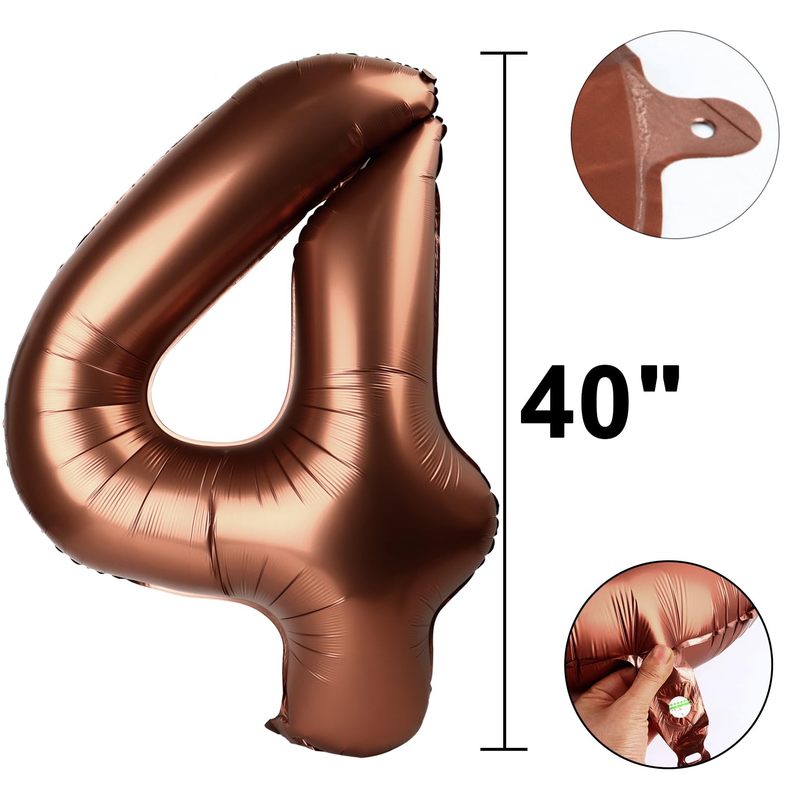 Kelfuoya 40-Inch Dark Brown 4 Balloon – Giant Mylar Number Balloons for Birthdays & Anniversaries