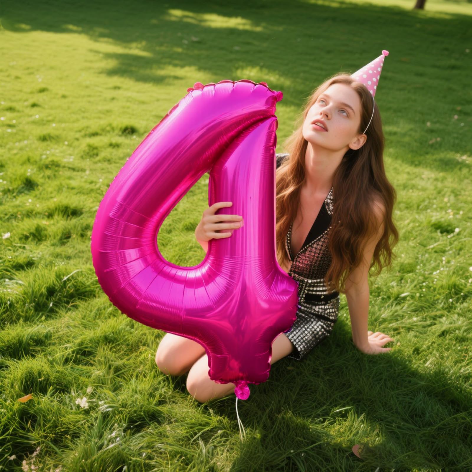 Kelfuoya Rose Red Number 4 Balloon – 40-Inch Hot Pink Foil Balloons for Birthday Parties
