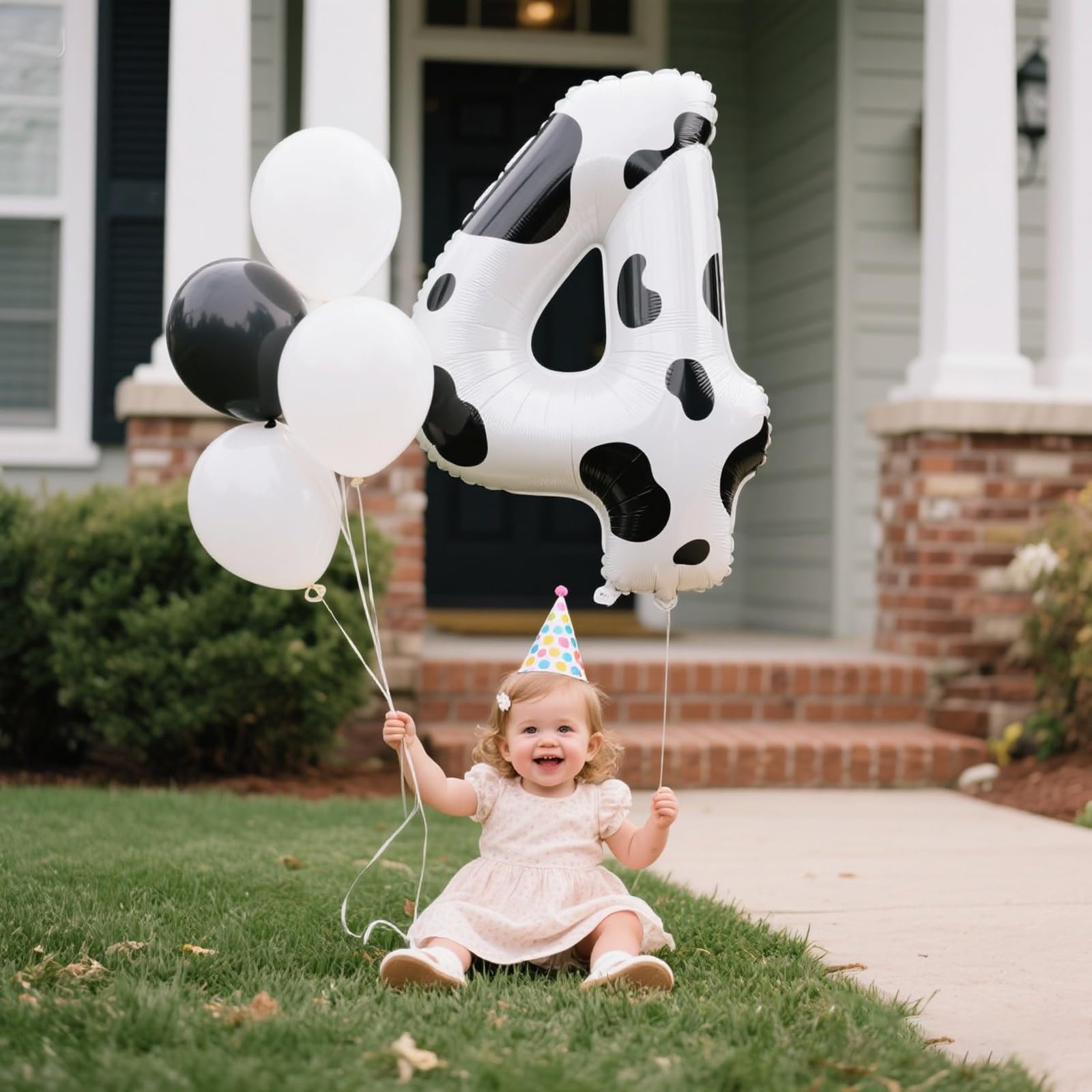 Kelfuoya 40 Inch Cow Print Foil Number 4 Balloon – Giant 4 Balloons for 14th Birthday and Anniversary Celebrations