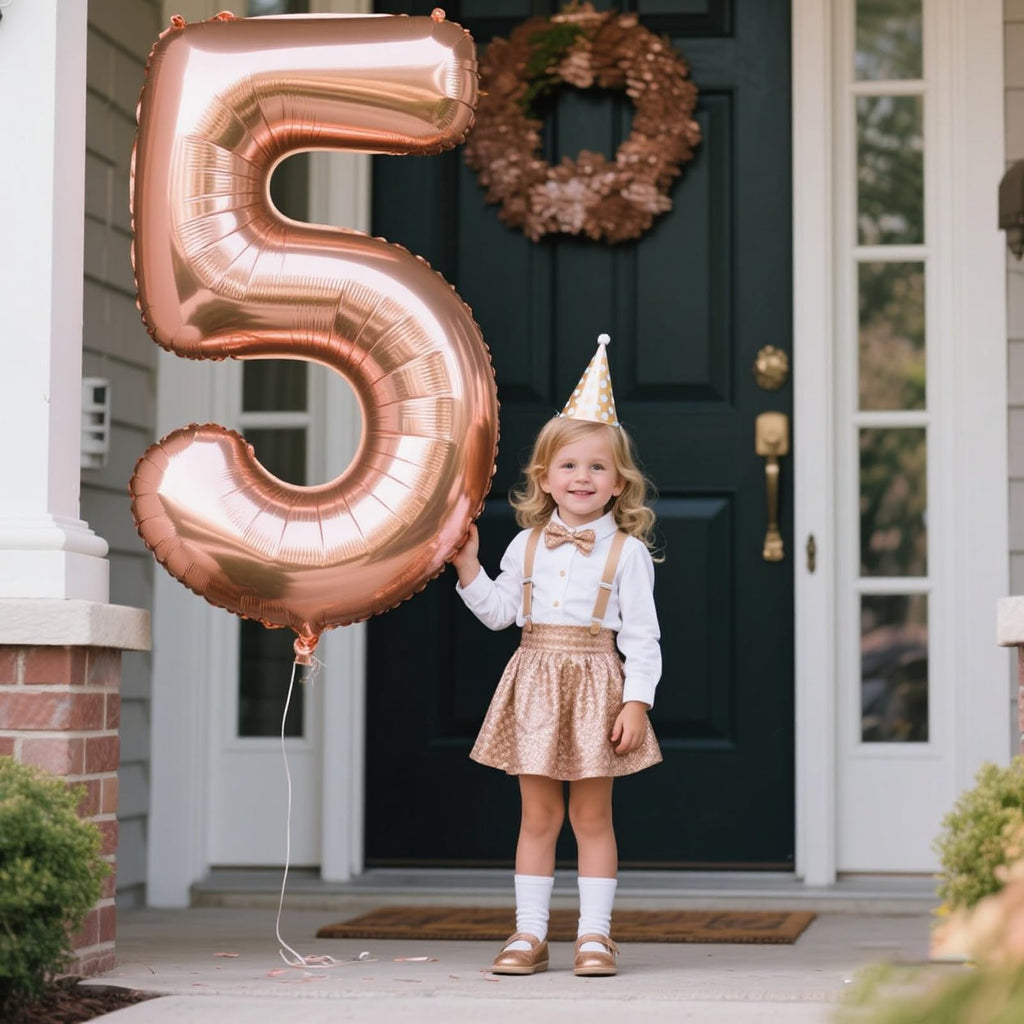 Kelfuoya Rose Gold Number 5 Balloons – 40-Inch Giant Foil Mylar, Champagne Gold for Birthdays & Anniversaries