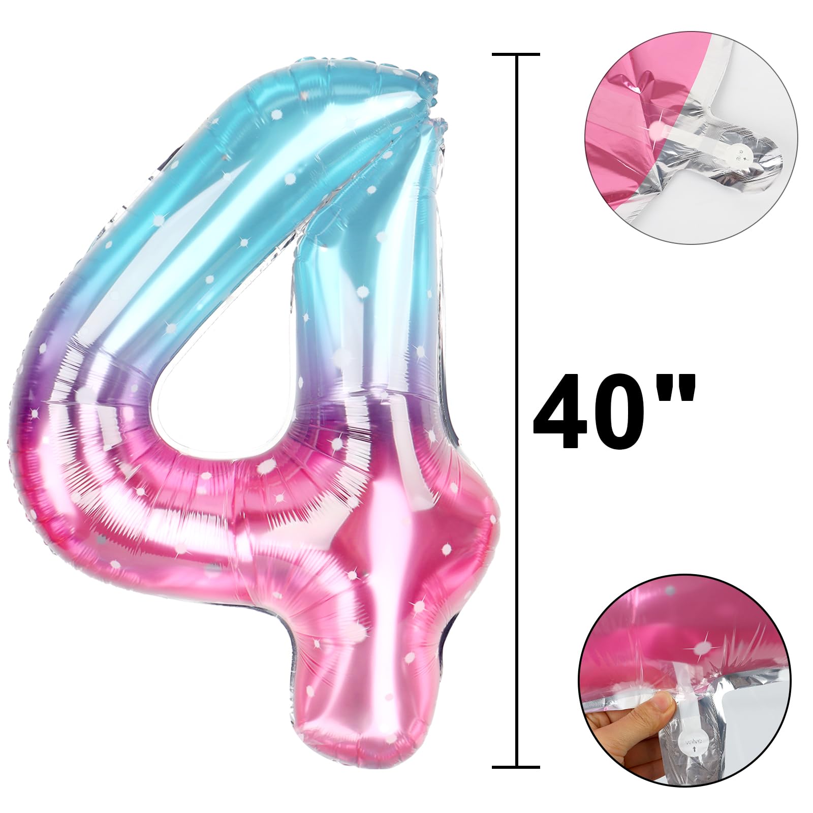 Kelfuoya 40-Inch Starry Number 4 Balloon - Giant Foil Numeric Balloons for 14th Birthday, 24th Birthday & Anniversary Party Decor