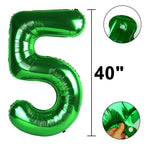 Kelfuoya 40 Inch Green Number 5 Foil Balloon | Giant 5 Balloons for Birthdays, Anniversaries, and Parties