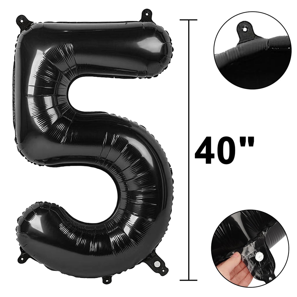 Kelfuoya 40 Inch Black Number 5 Foil Balloon - Giant Milestone Party Balloons
