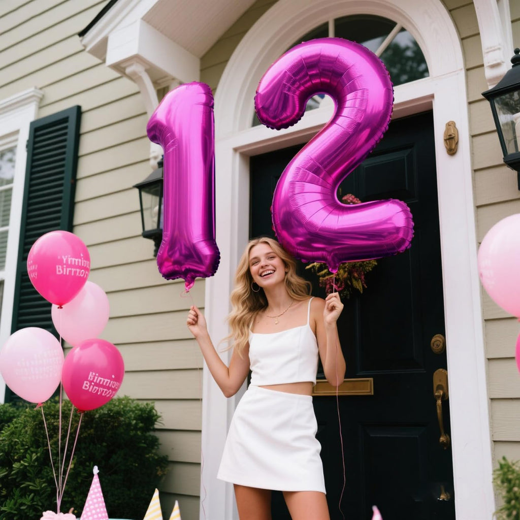 Kelfuoya 40-Inch Rose Purple 12 Balloon – Giant Foil Number Balloons for Birthday & Anniversary